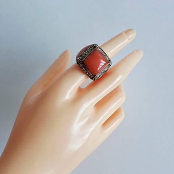 New Angelique de Paris Zircon & Resin Orange Square Ring Size 7 - Picture 11 of 12